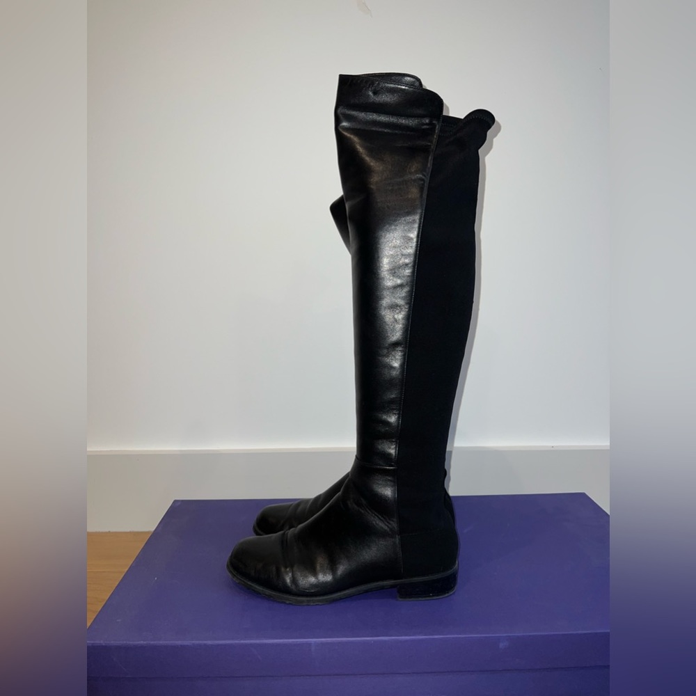 Stuart Weitzman 5050 Black Leather Over-the-Knee Boots, Size 8.5